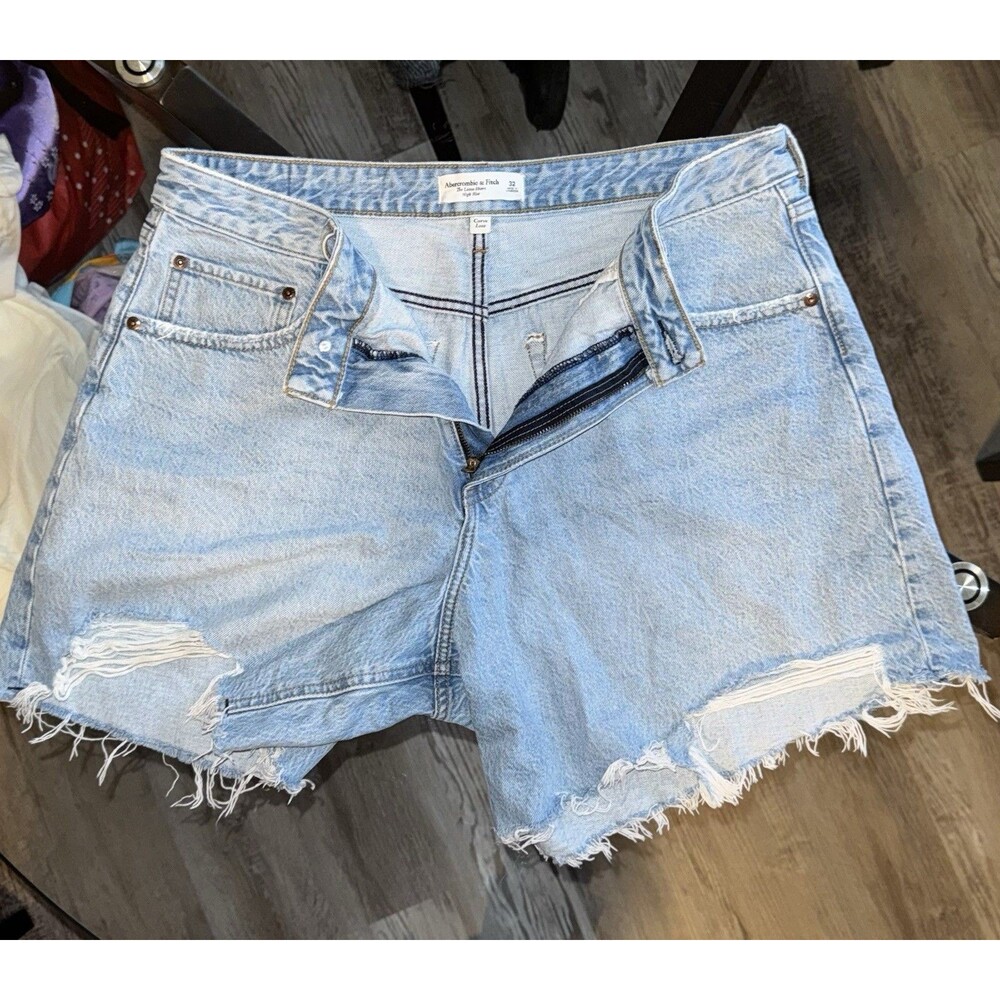 Abercrombie & Fitch Curve Love High Rise Loose Cutoff Denim Shorts Size 32 - Picture 6 of 13